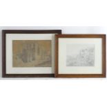Two XIX pencil drawings with figures outside ruins. Signed lower, one dated 1878. Largest approx. 10