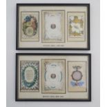 Six Victorian birthday cards, inset within two frames, both inscribed under 'Birthday Cards circa