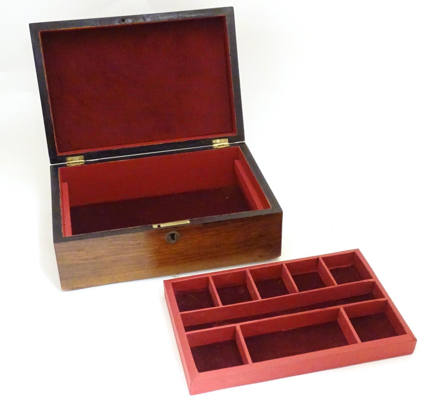 A 19thC walnut jewellery box with fitted lift out tray within. Approx. 3 3/4" high x 9 3/4" long x 6 - Image 7 of 7