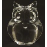 A mid 20thC Daum lead crystal / glass owl figurine, 3 1/2" tall. signed to the rear 'Daum France'