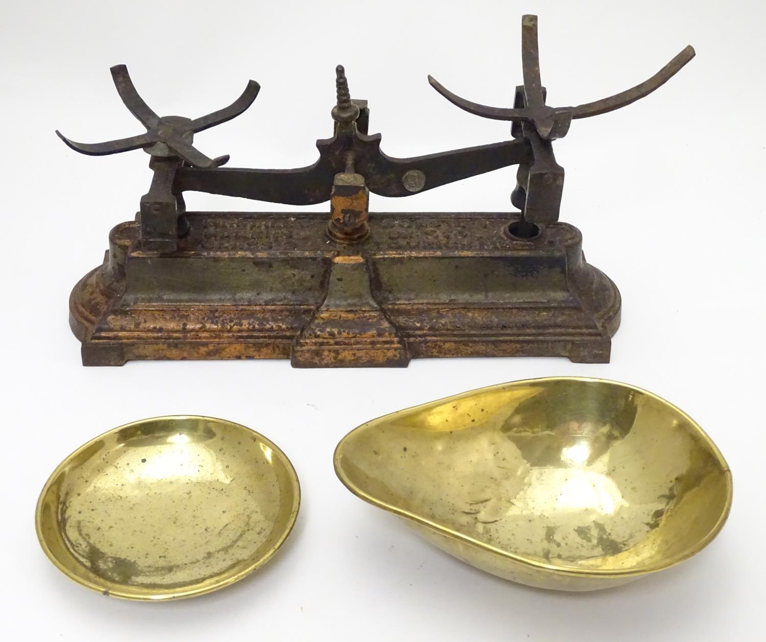 Shop balance scales by Parnall & Sons Ltd. with brass trays and associated weights. Please Note - we - Image 16 of 19