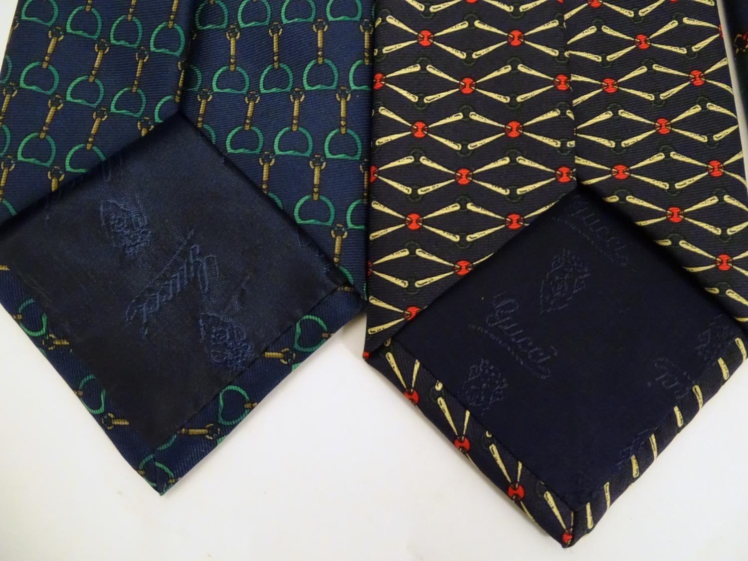 4 Gucci silk ties, various designs in greens, black and blues (4) Please Note - we do not make - Image 6 of 7