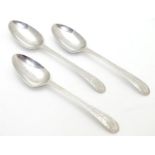 Three Geo III old English pattern teaspoons with engine turned decoration. Hallmarked London 1783