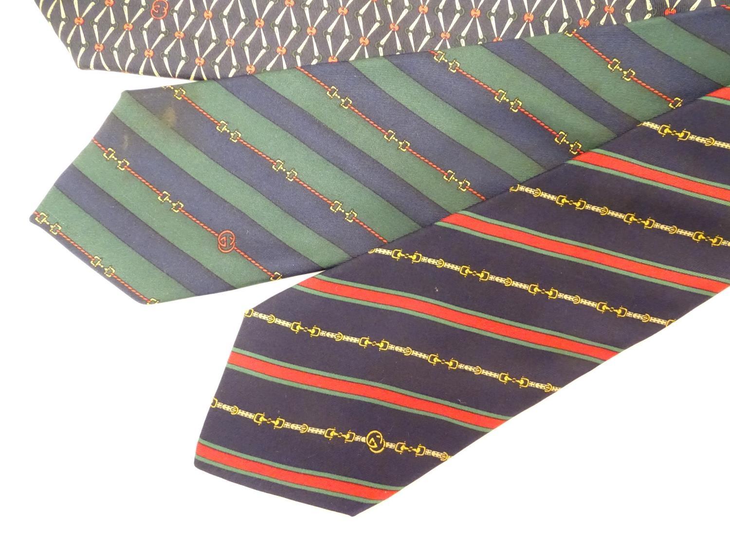 4 Gucci silk ties, various designs in greens, black and blues (4) Please Note - we do not make - Image 4 of 7