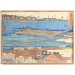 Japanese School, Woodblock print, A view of Kanagawa Yokohama, Japan. With character script. Approx.