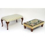 Two late 20thC / early 21st footstools, one with cabriole legs and the other having a needlework top