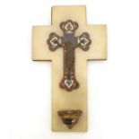 A late 19th / early 20thC champleve enamel crucifix depicting Jesus Christ on the cross with a