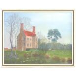 XX, English School, Oil on board, A naive / folk art depiction of a country house and garden with