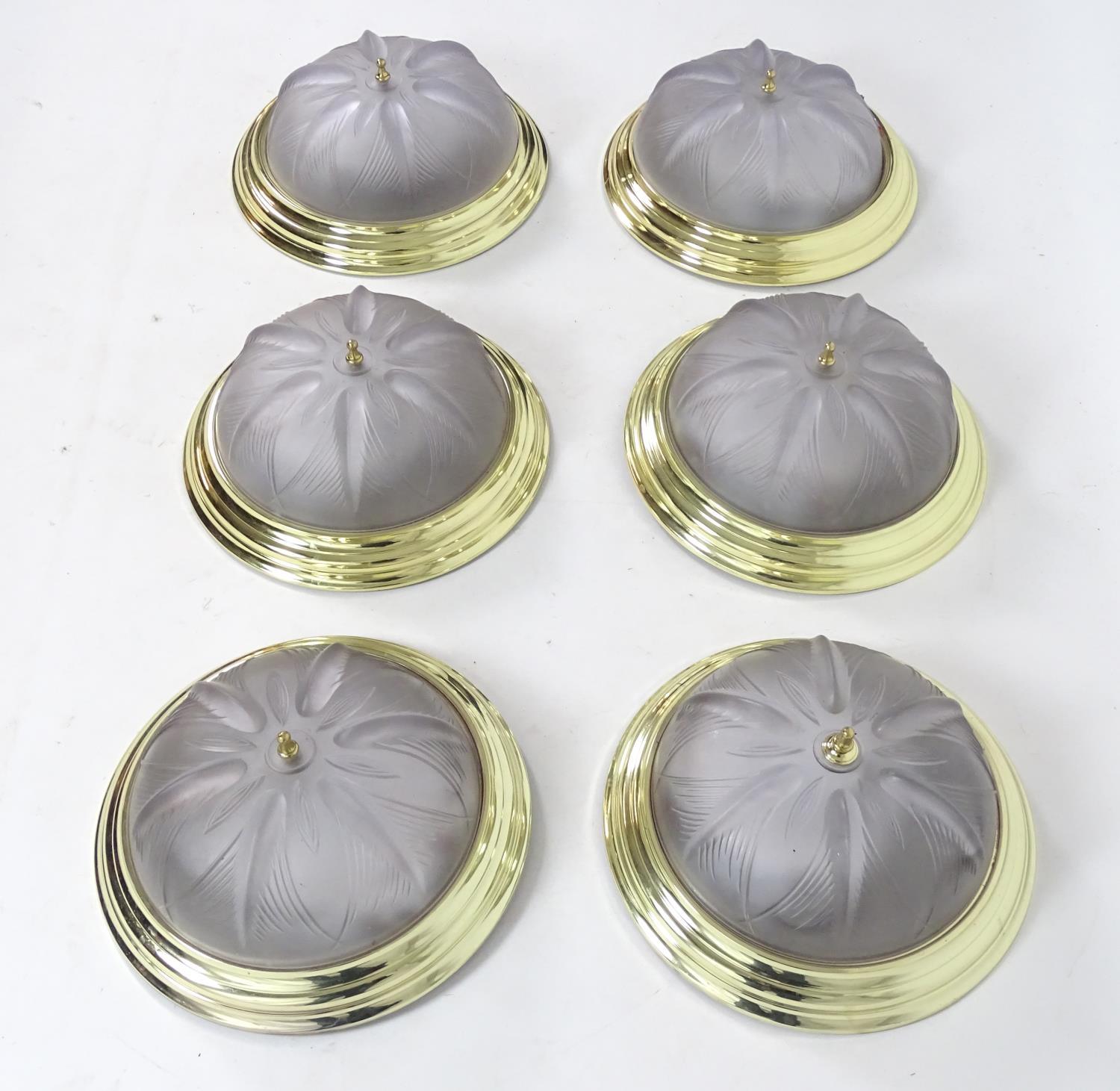 A set of 6 late 20thC ceiling lights of circular form with frosted glass shades. Approx 15" diameter - Image 4 of 6