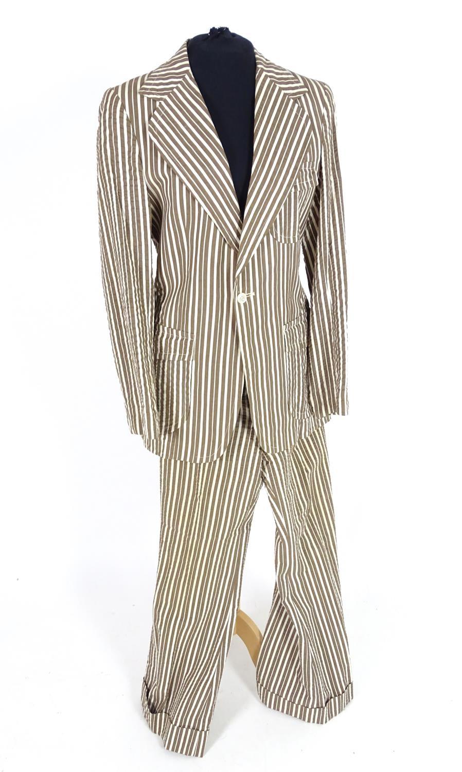 2 vintage stripy suits by Austins, a light brown and cream striped jacket and trousers along with - Image 6 of 10