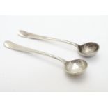 A pair of silver salt spoons hallmarked Birmingham 1906 maker Elkington & Co. 3 3/4" long Please