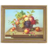 Tom Caspers, XX, Oil on canvas laid on board, A still life study of with fruit in basket, to include