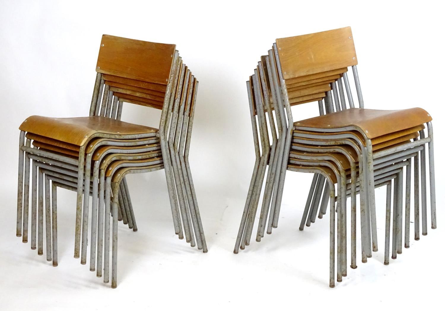 Vintage Retro, Mid Century: a set of twelve Remploy stacking chairs, of steel construction with - Bild 3 aus 4