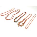 Five assorted coral bead necklaces Please Note - we do not make reference to the condition of lots