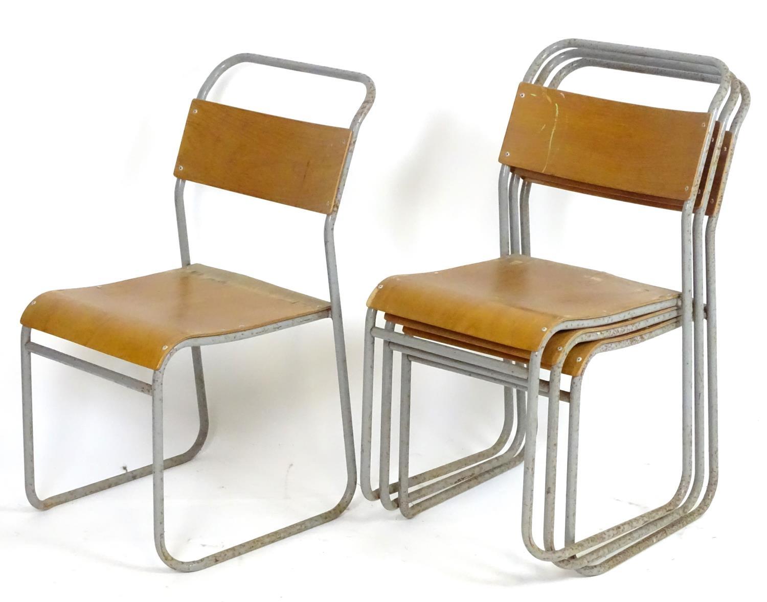 Vintage Retro, Mid Century: a set of four Remploy stacking chairs, of steel construction with - Bild 4 aus 6
