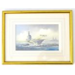 Ken W. Burton, XX, Marine School, Watercolour, HMS Indomitable, the WWII Illustrious-class