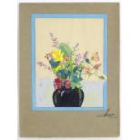XX, Oil on paper, A still life study of flowers in a vase. Signed and dated (19)44 to mount. Approx.