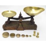 Shop balance scales by Parnall & Sons Ltd. with brass trays and associated weights. Please Note - we