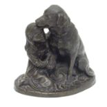 A heritage model of a dog and child by A Wynn. in bronzed finish. 6" high Please Note - we do not