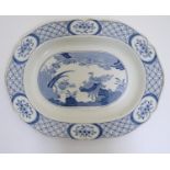 A late 19th / early 20thC Old Chelsea pattern blue and white transfer printed meat plate. Makers