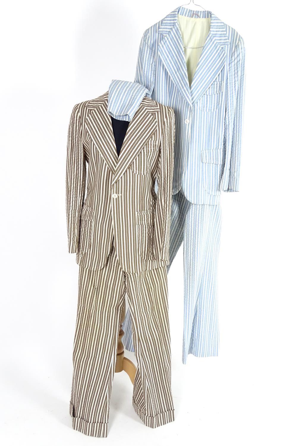 2 vintage stripy suits by Austins, a light brown and cream striped jacket and trousers along with - Image 3 of 10