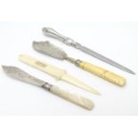 Assorted items to include a silver handled letter opener, together with a Victorian silver butter