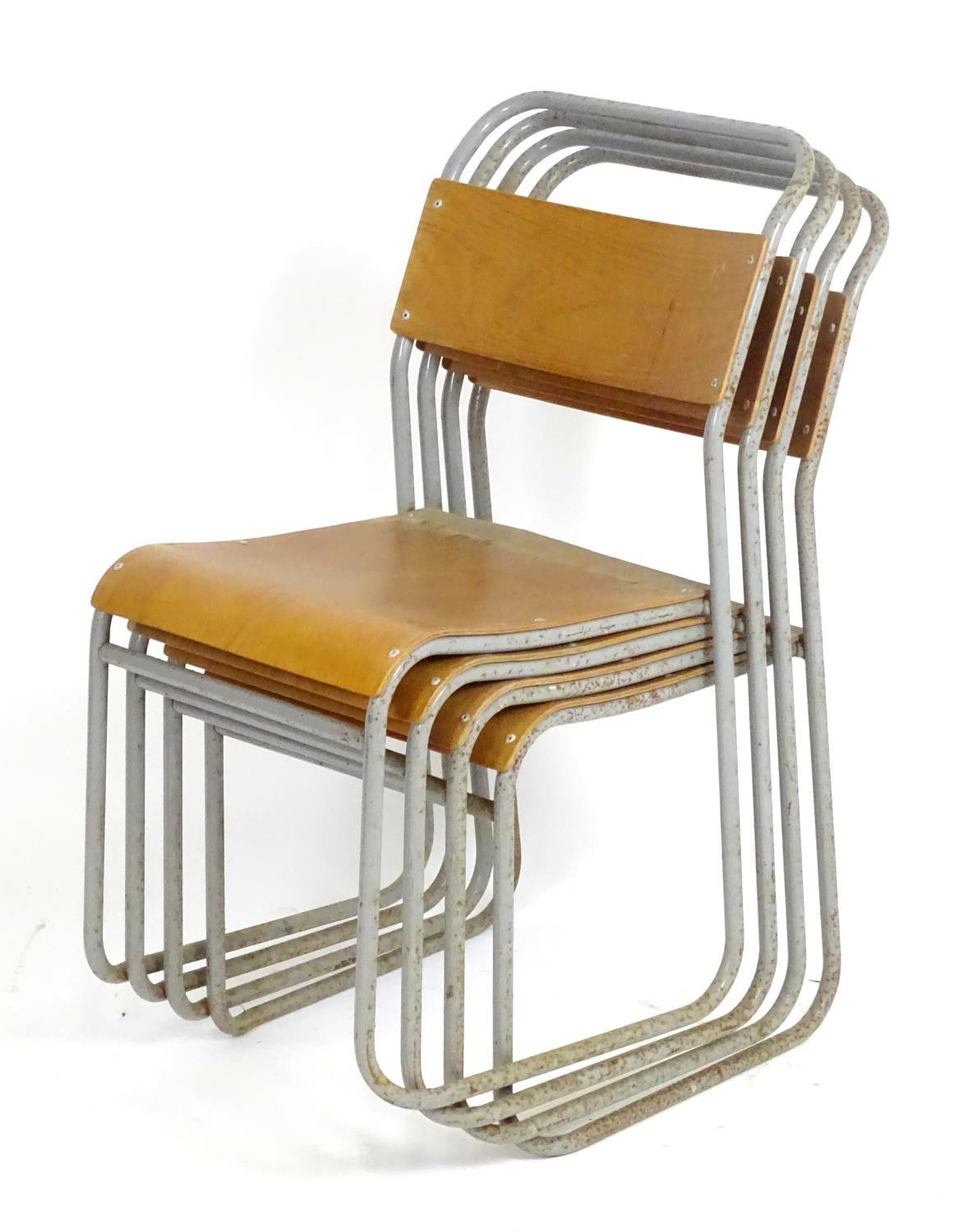 Vintage Retro, Mid Century: a set of four Remploy stacking chairs, of steel construction with - Bild 5 aus 6