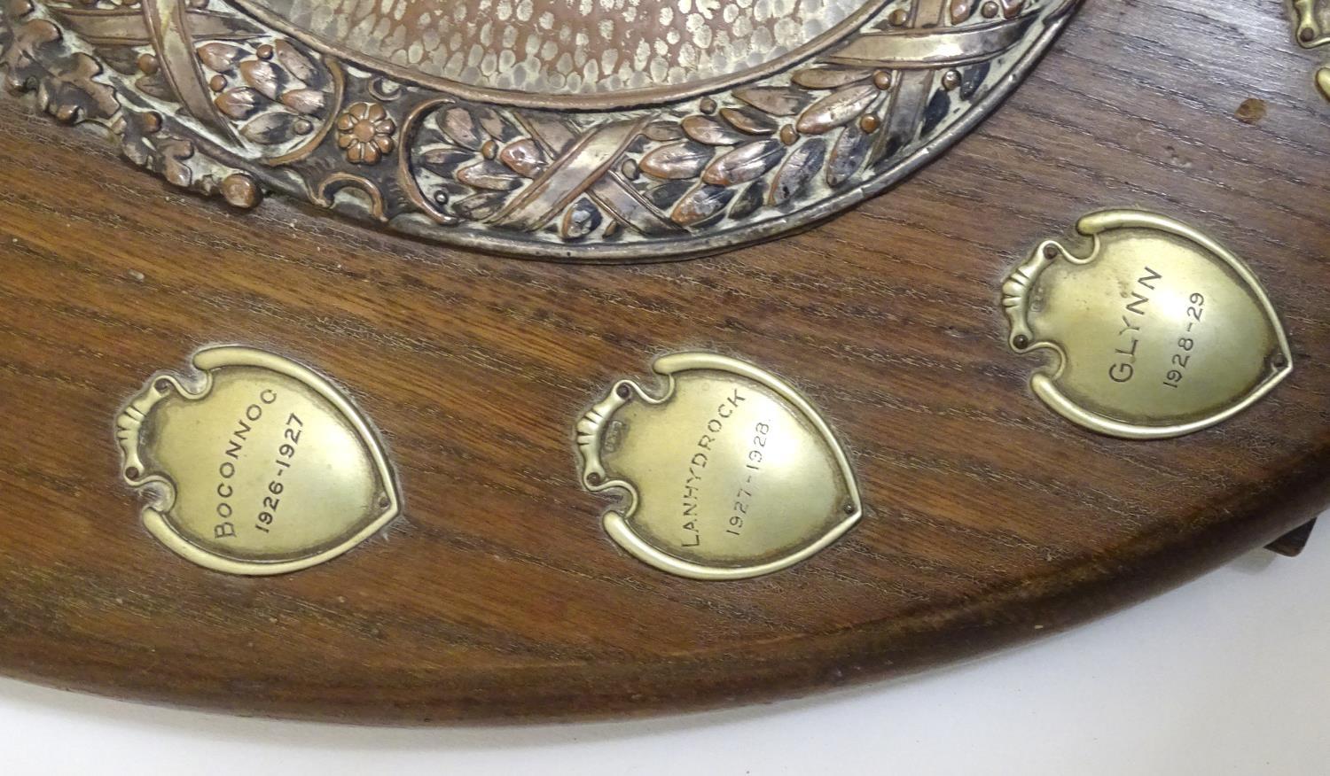 An early - mid 20thC trophy shield, of carved oak with silver plated mounts, inscribed Lanivet - Image 3 of 10
