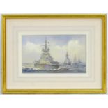 Ken W. Burton, XX, Marine School, Watercolour, HMS Howe and other warships at sea. Signed lower