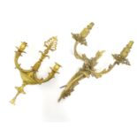 Two gilt wall light sconces , one a Louis XV Style Wall Light Sconce with acanthus scroll detail,