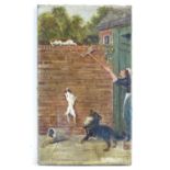 A. Ohern?, XIX, Oil on canvas, Two dogs chasing a cat up a garden wall and a woman shooing it away