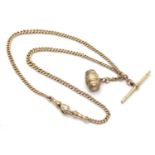 A 9ct gold Albert watch chain (approx 16g) with gilt metal barrel formed fob Please Note - we do not