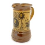 A Royal Doulton two tone stoneware jug commemorating Nelson and His Captains, depicting a portrait