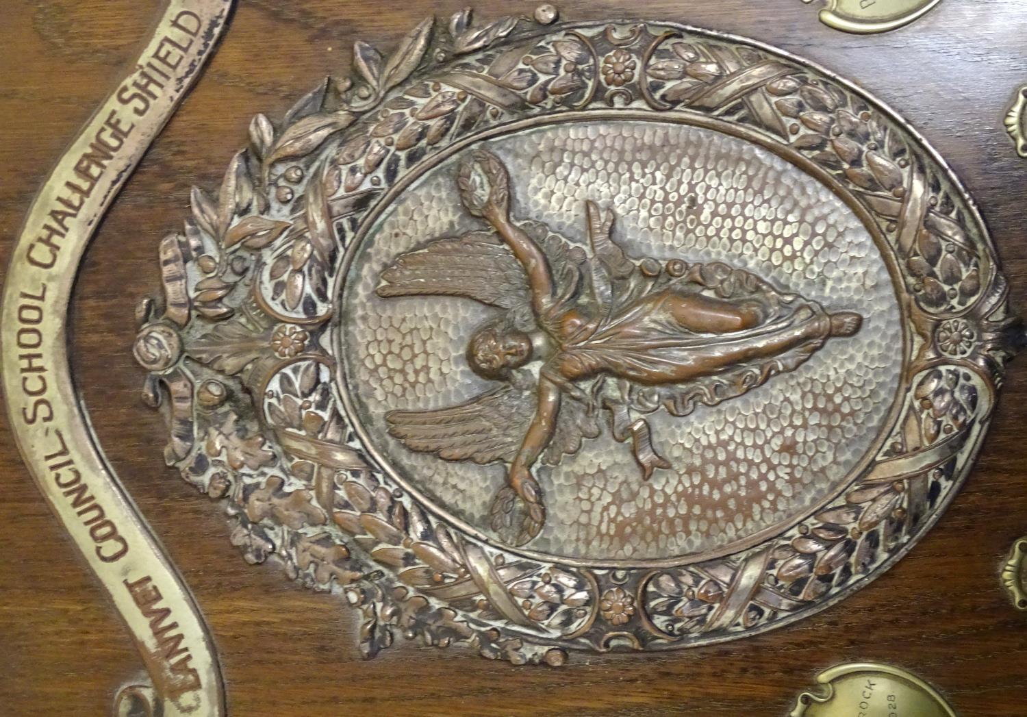 An early - mid 20thC trophy shield, of carved oak with silver plated mounts, inscribed Lanivet - Image 2 of 10