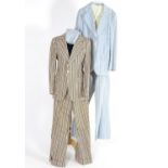 2 vintage stripy suits by Austins, a light brown and cream striped jacket and trousers along with