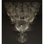 A set of 10 pedestal wine glasses with facet cut detail. 6" high Please Note - we do not make