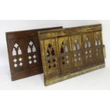 Two 19thC ecclesiastical Gothic panels with carved lancet decoration containing pierced quatrefoil