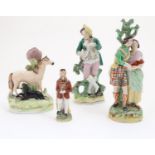 Three assorted Staffordshire figures, comprising a bud vase with horse and foal, a highland couple