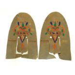 A pair of native American Indian leather moccasin shoe covers with embroidered decoration. Approx.