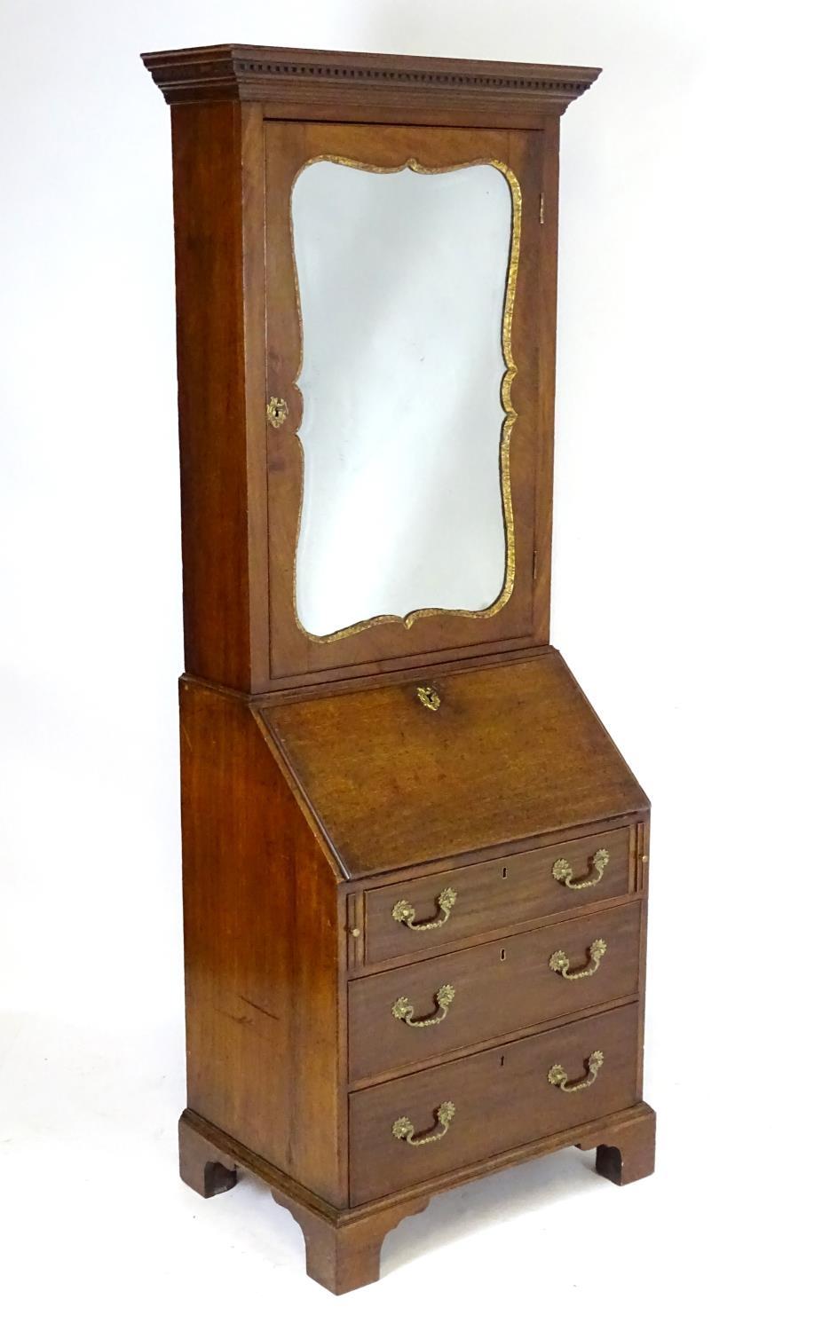 A Regency mahogany bureau bookcase with a moulded cornice above a dentil frieze and shaped - Bild 3 aus 14