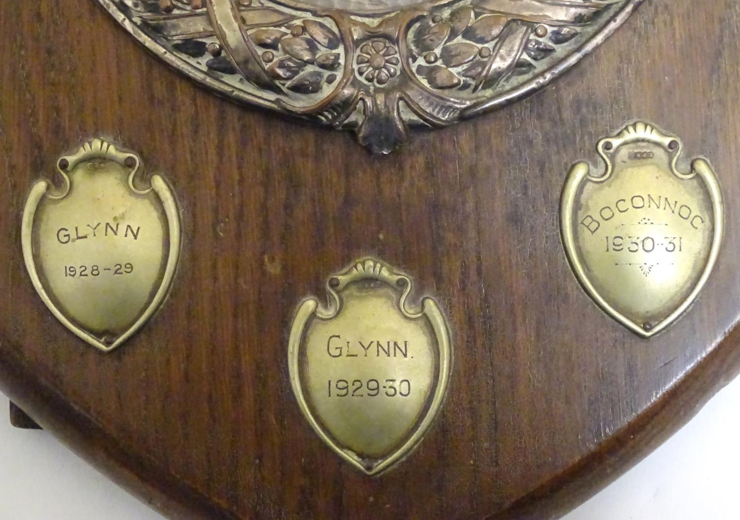 An early - mid 20thC trophy shield, of carved oak with silver plated mounts, inscribed Lanivet - Image 4 of 10