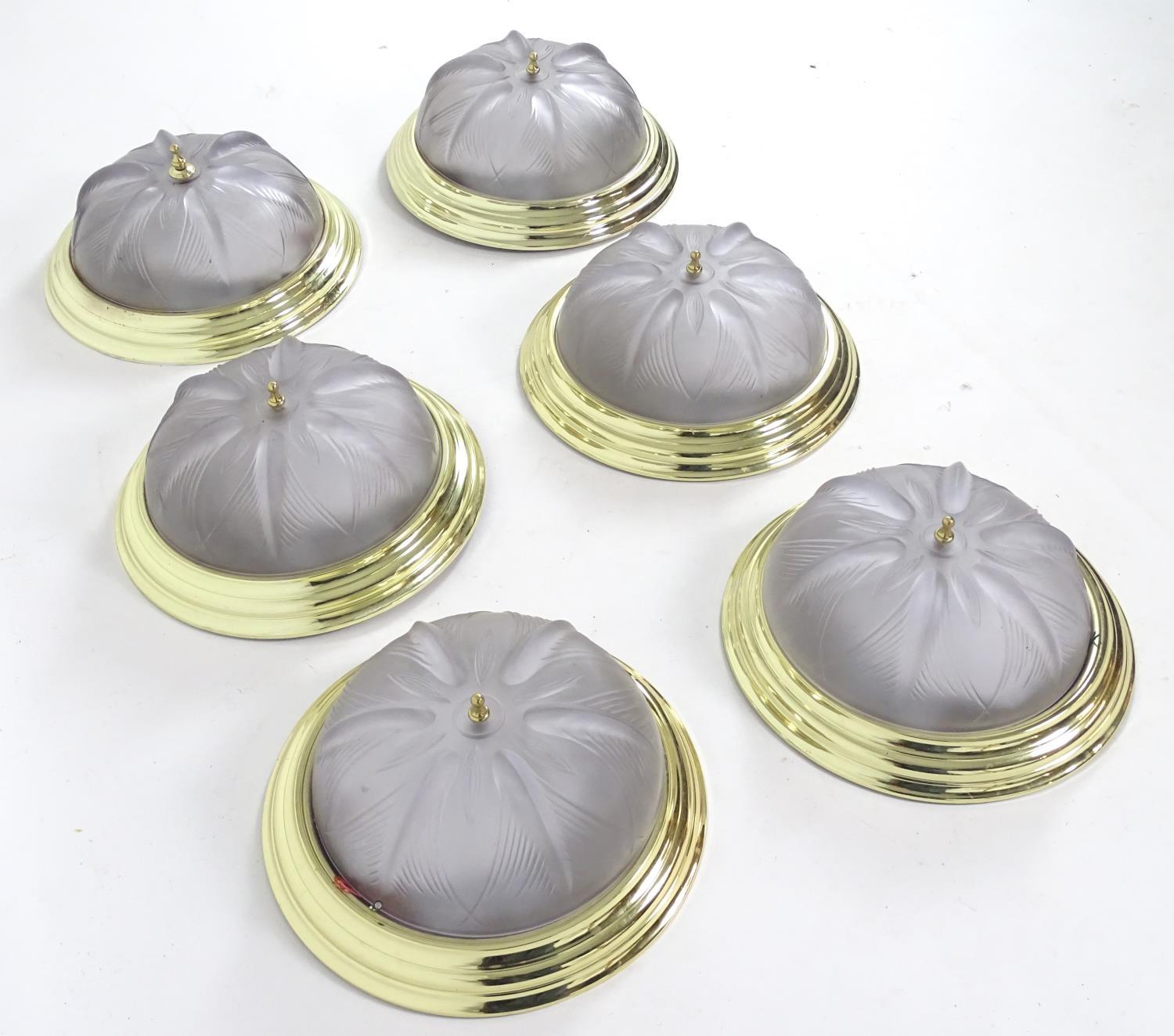 A set of 6 late 20thC ceiling lights of circular form with frosted glass shades. Approx 15" diameter - Image 5 of 6