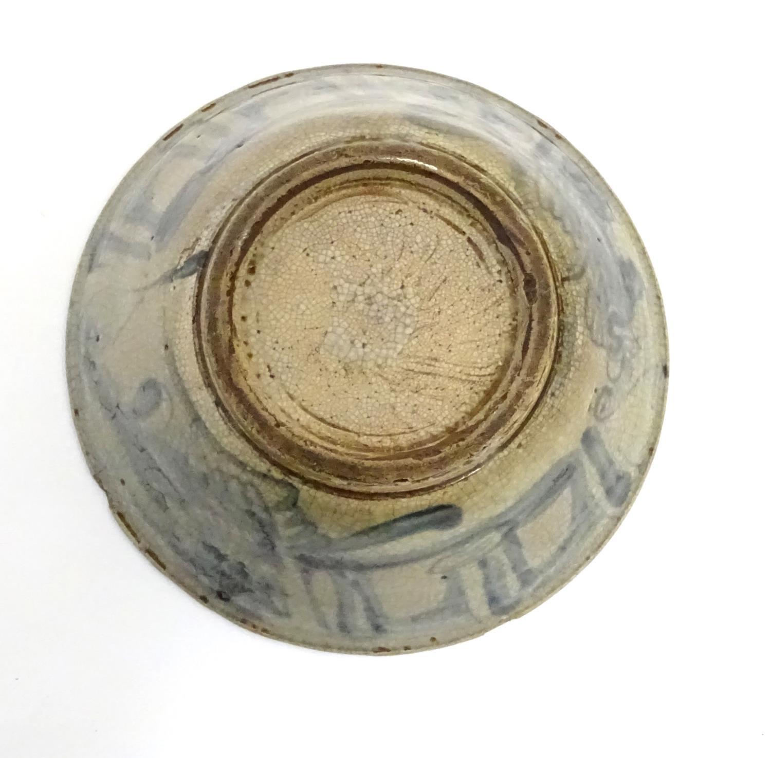 A Chinese crackle glaze bowl with blue brushwork detail. Approx. 3 3/4" high x 8 3/4" diameter - Image 3 of 5