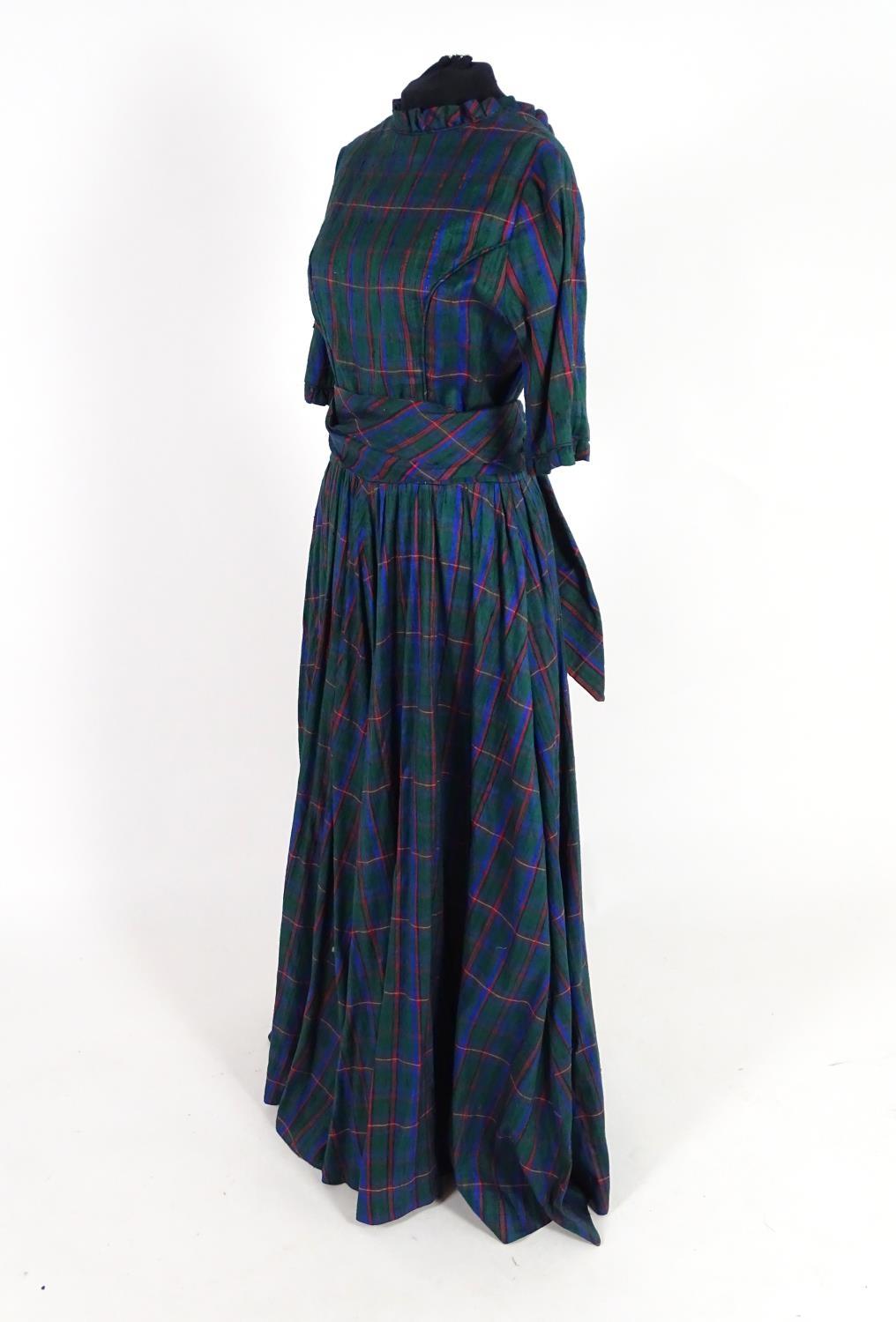 Vintage bespoke full length outfits. A taffeta evening dress, circa 1980's, green with check - Image 9 of 12
