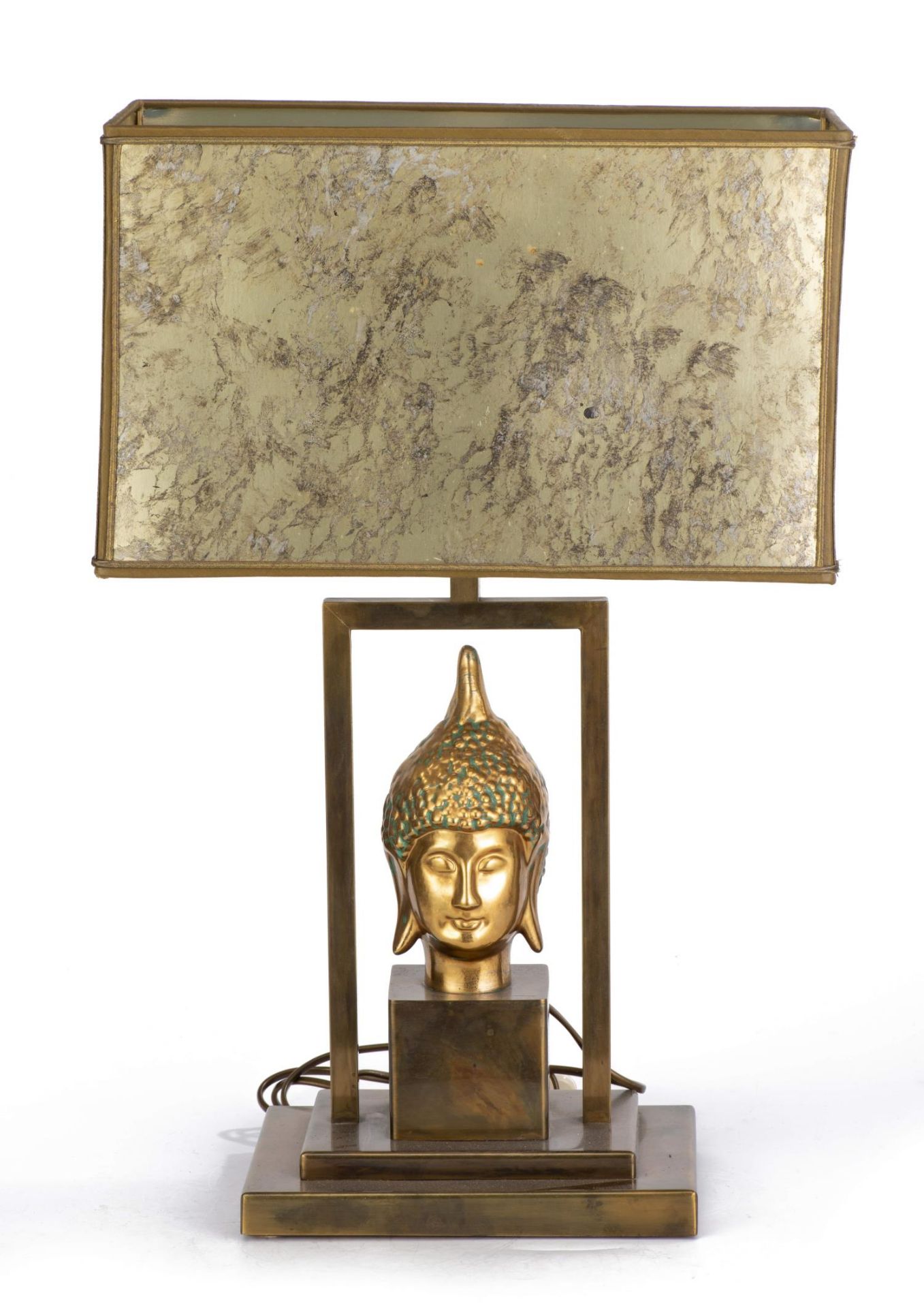 Pied de lampe de table en bronze à tête de bouddha vers 1980. H. 35 cm - - [...]