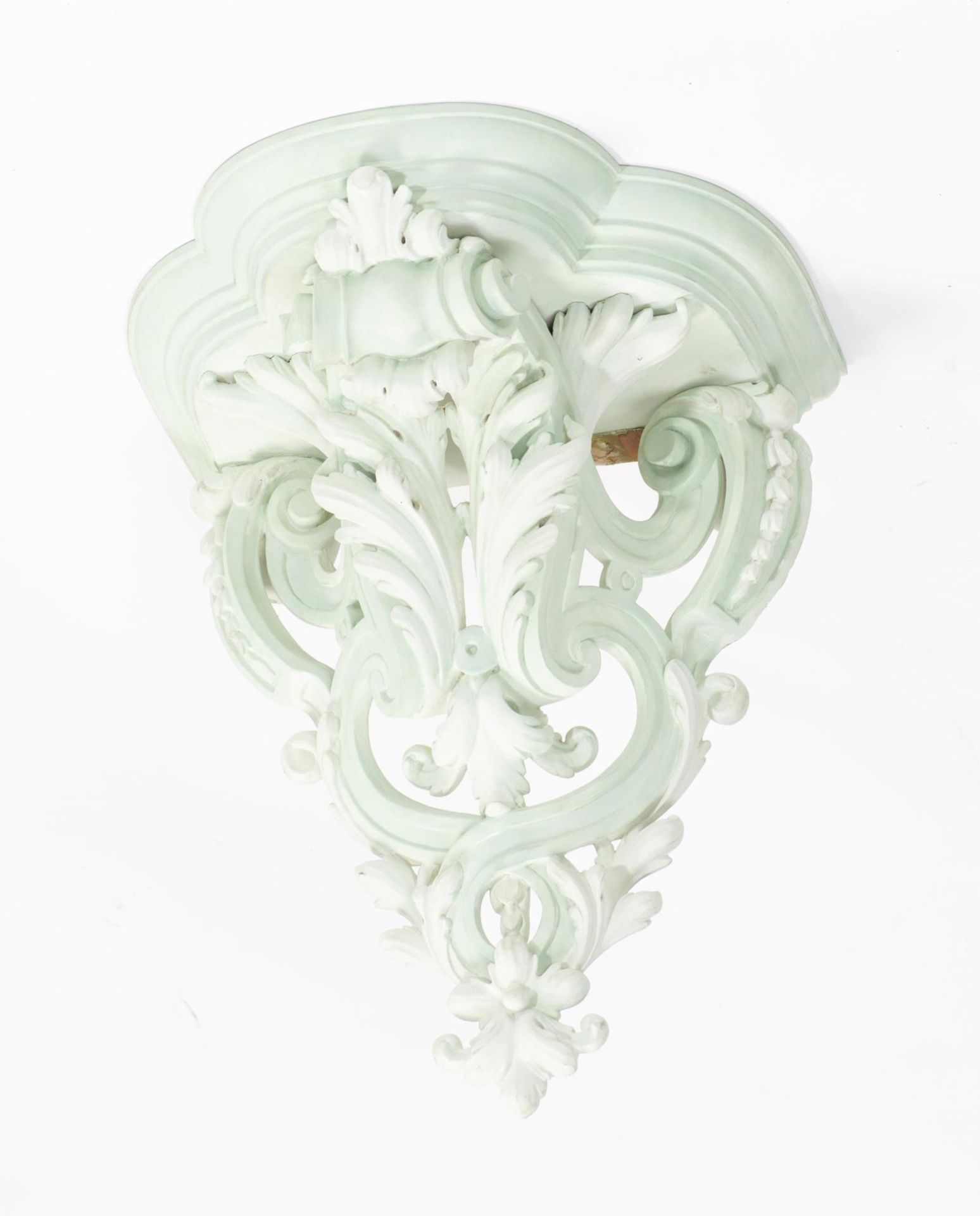 Ensemble de 9 sellettes en bois peint blanc et menthe à décor sculpté de feuilles [...] - Bild 7 aus 8