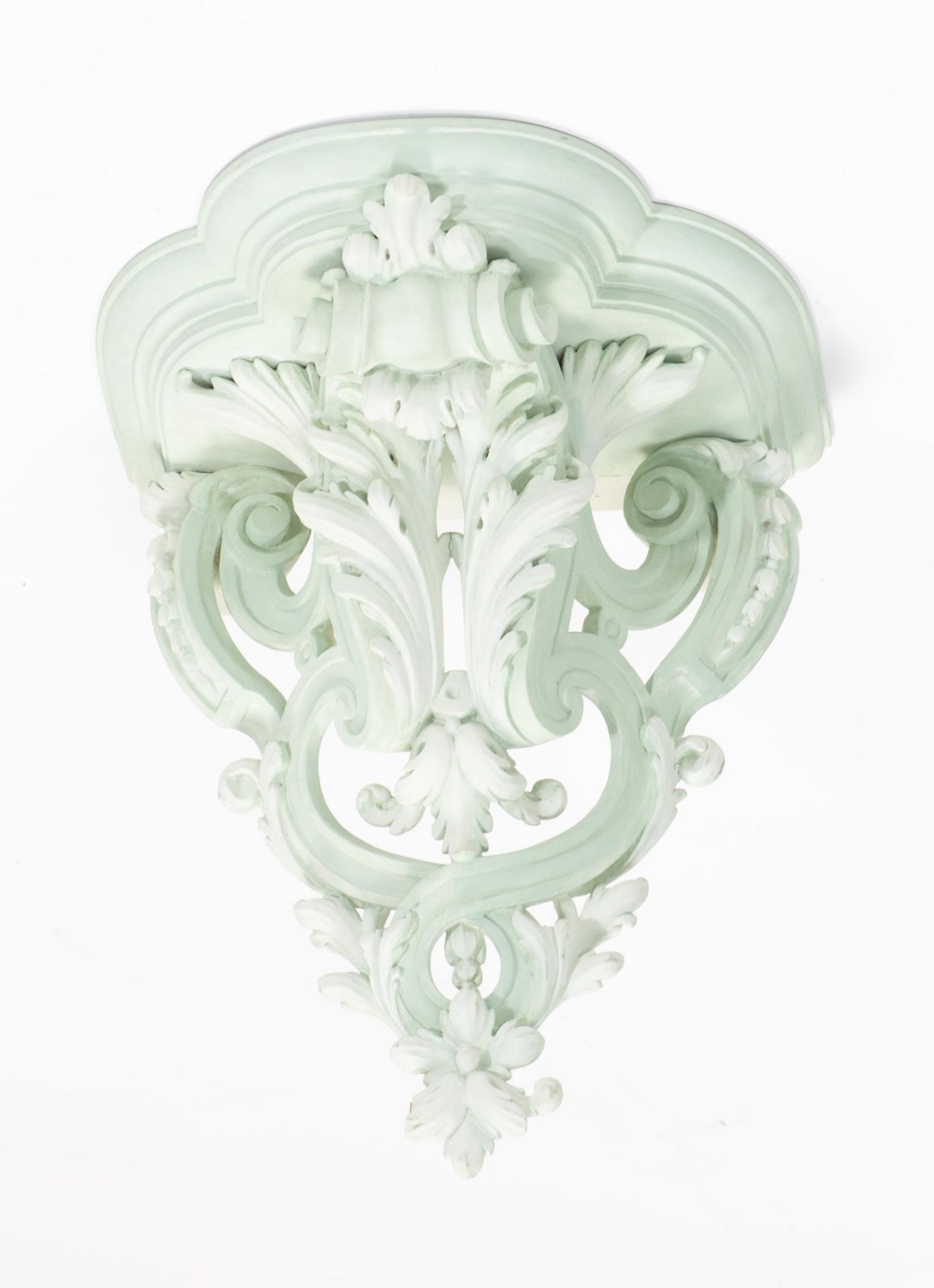 Ensemble de 9 sellettes en bois peint blanc et menthe à décor sculpté de feuilles [...] - Bild 8 aus 8