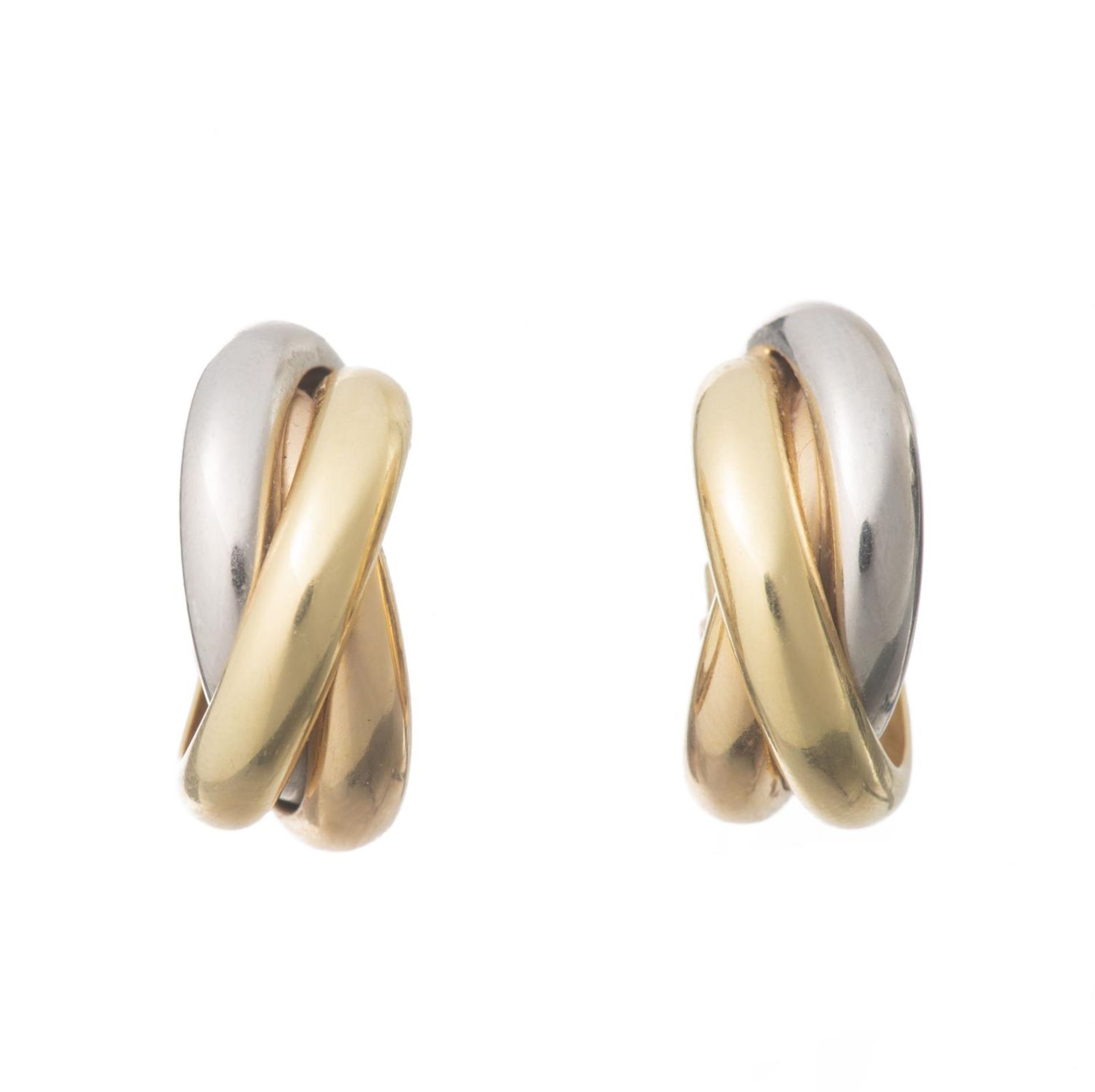 Cartier, paire de boucles d'oreilles créoles trois ors .750, or jaune, or gris et or [...]