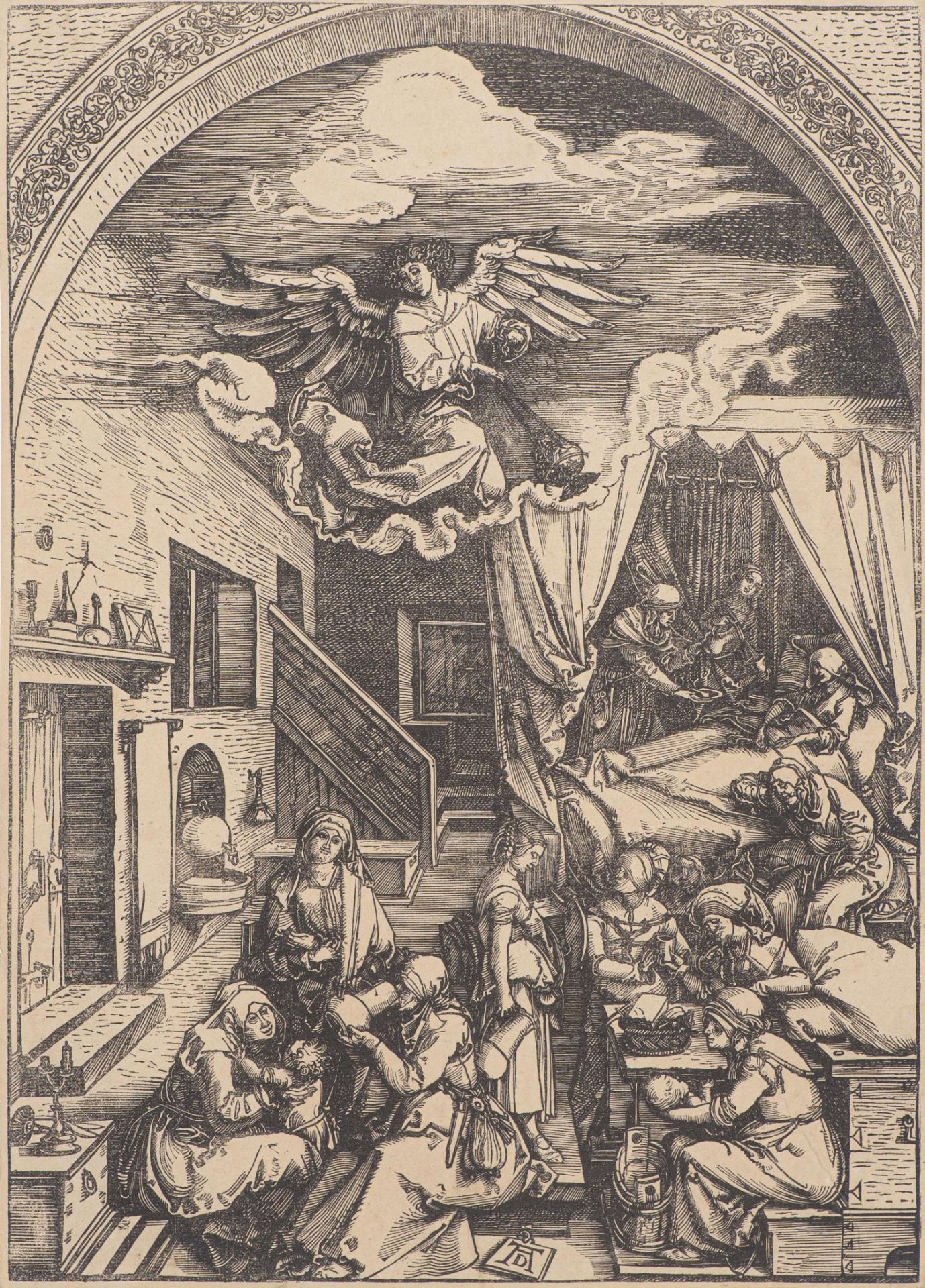 Albrecht Dürer (1471-1528), "La naissance de Marie" vers 1503. Gravure tirage [...]
