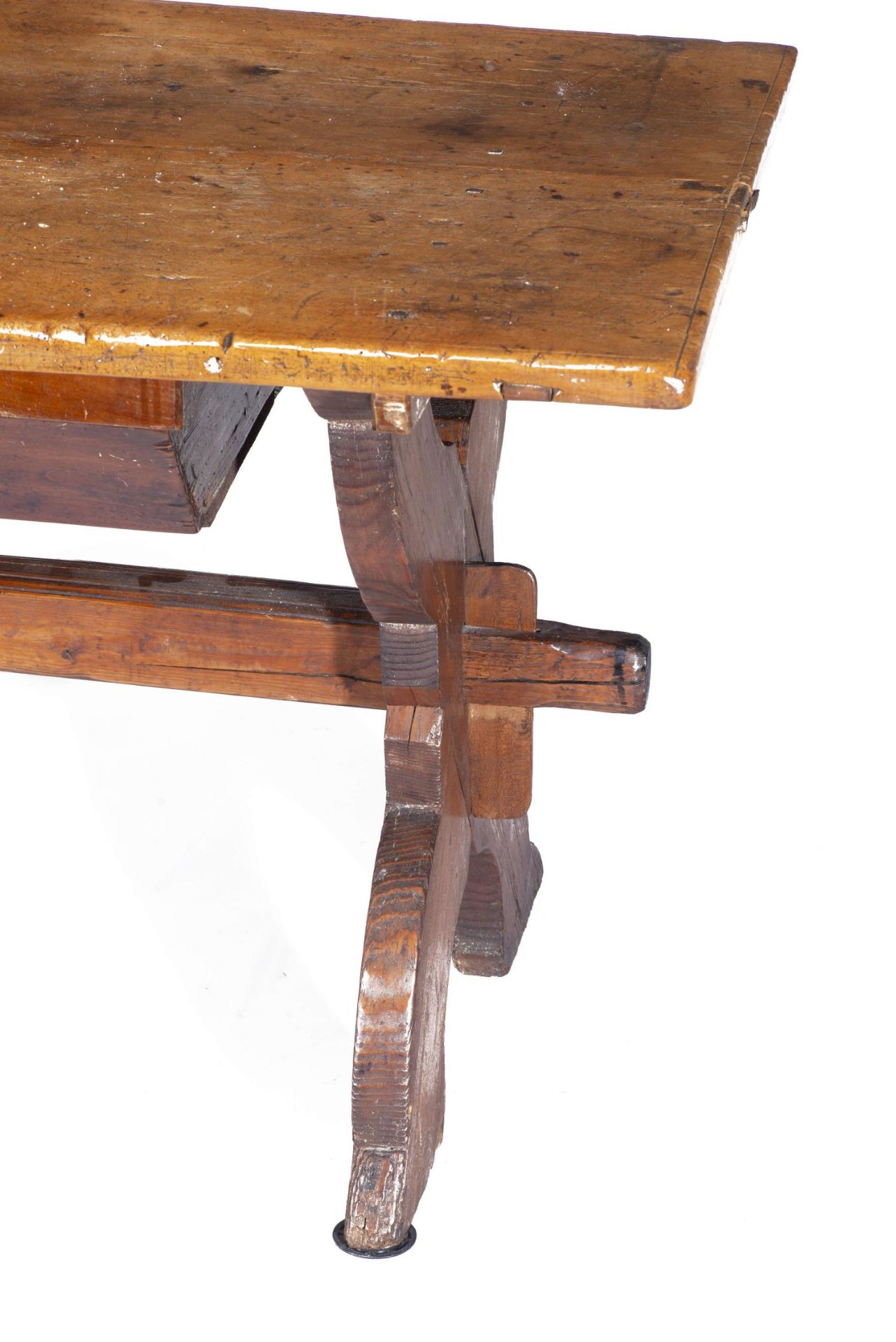 Table d'alpage ancienne à plateau rectangulaire en bois de fruitier avec grand [...] - Bild 2 aus 7